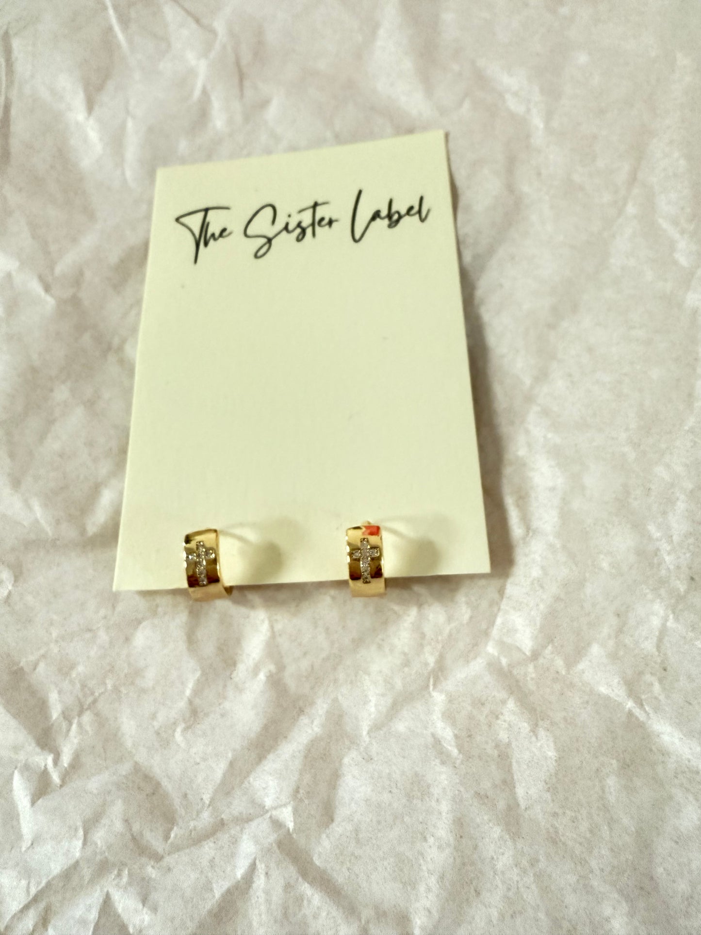 Gold Huggie Hoops (Cross)