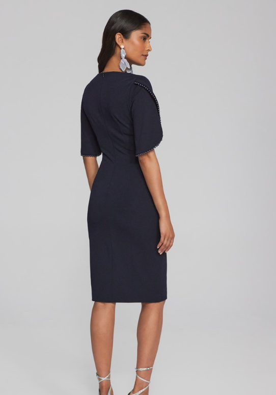 Scuba Crepe Sheath Dress with Pearl Detail (241762)