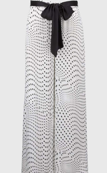 Signature | Satin Dot Print Belted Wide Leg Pants (251747)
