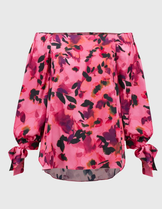 Signature | Satin Floral Print Off-Shoulder Top (251784)