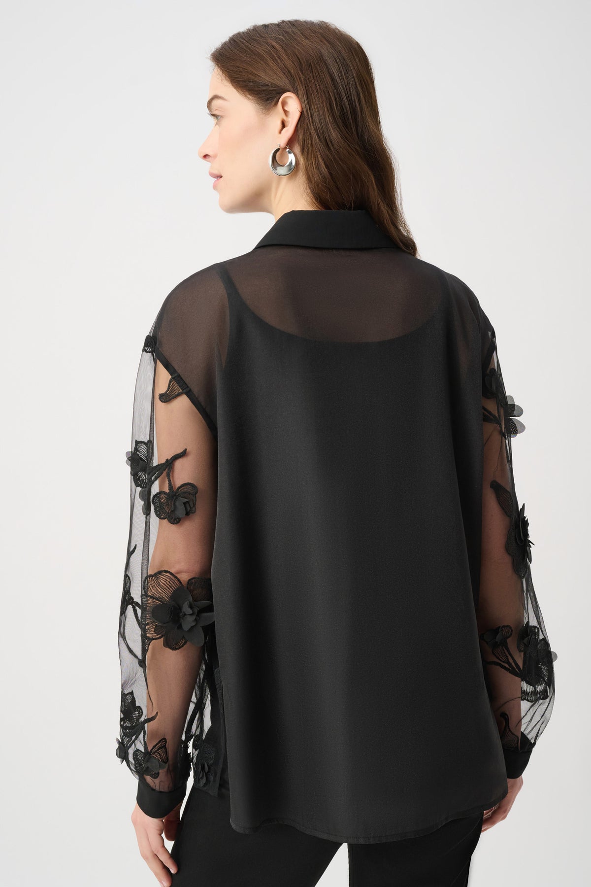 Sheer Textured Flower Appliqué Blouse (264945)