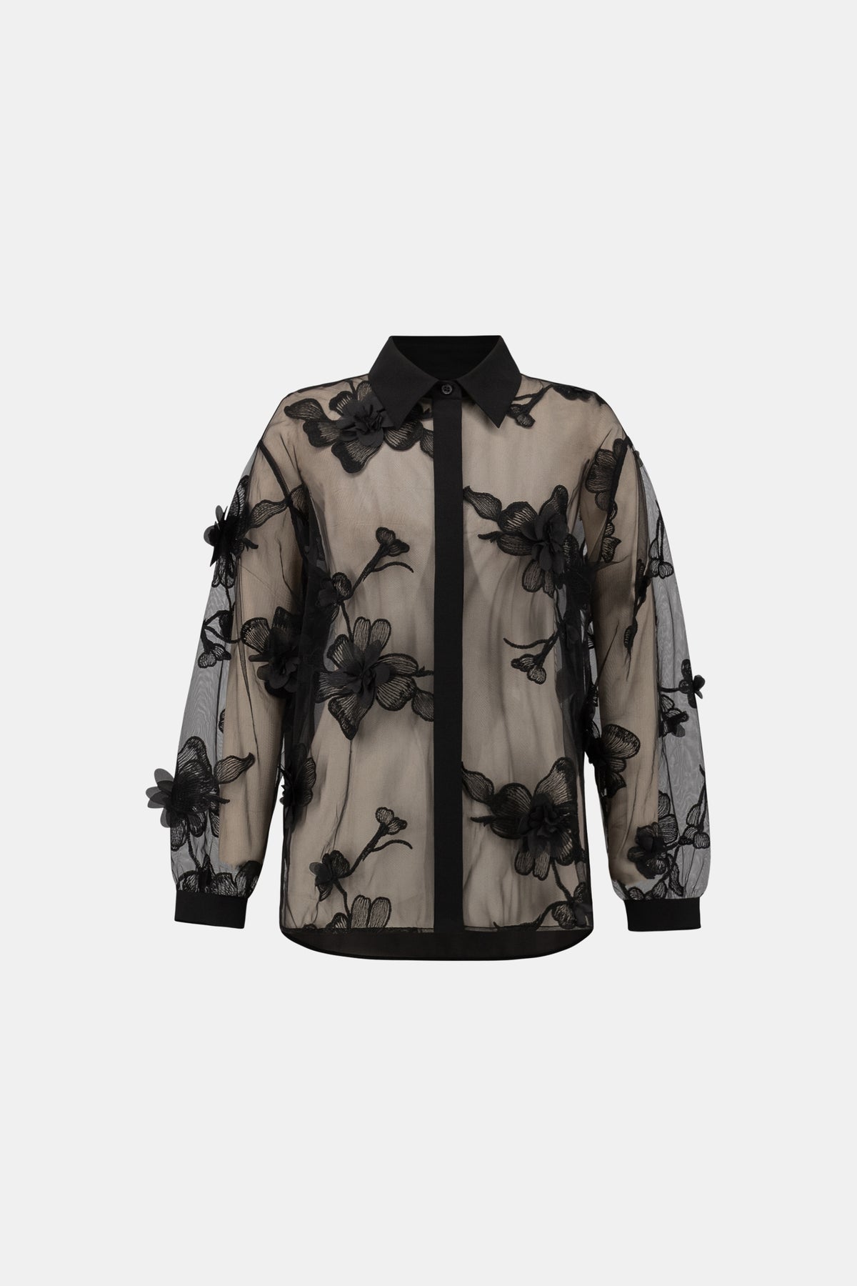 Sheer Textured Flower Appliqué Blouse (264945)