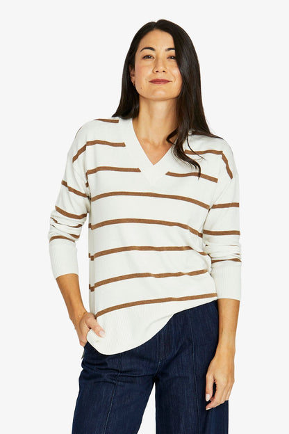 Stripe V Neck Pullover (60611052A)