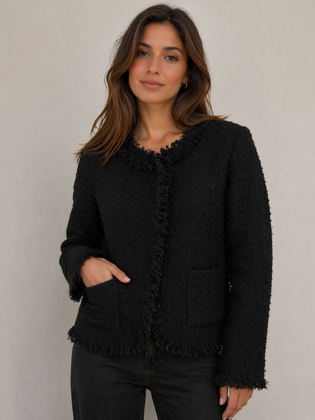 Structured tweed jacket with fringed edges Margarita (809)