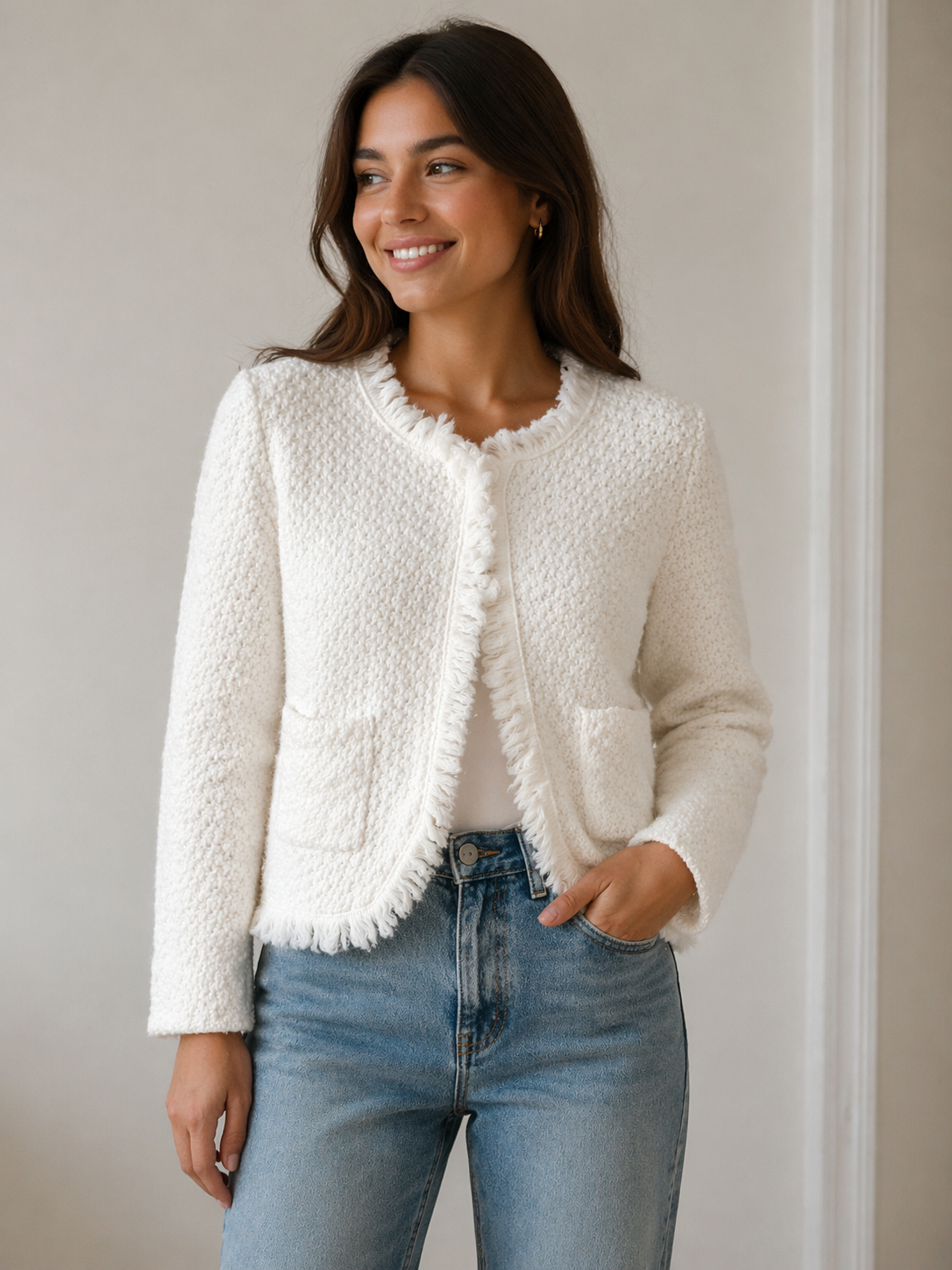 Structured tweed jacket with fringed edges Margarita (809)