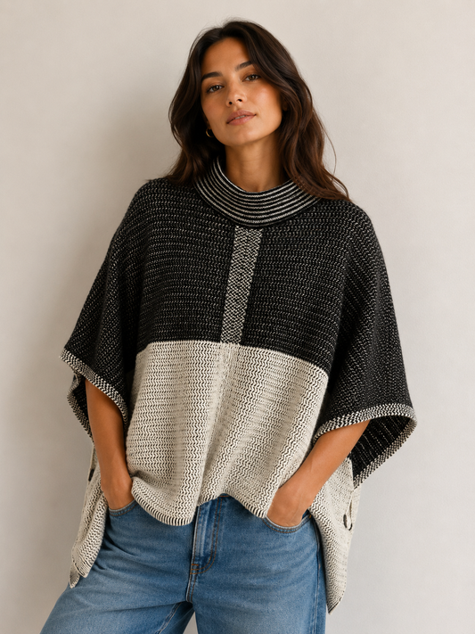 Mock Neck Jacquard Poncho (SS224)