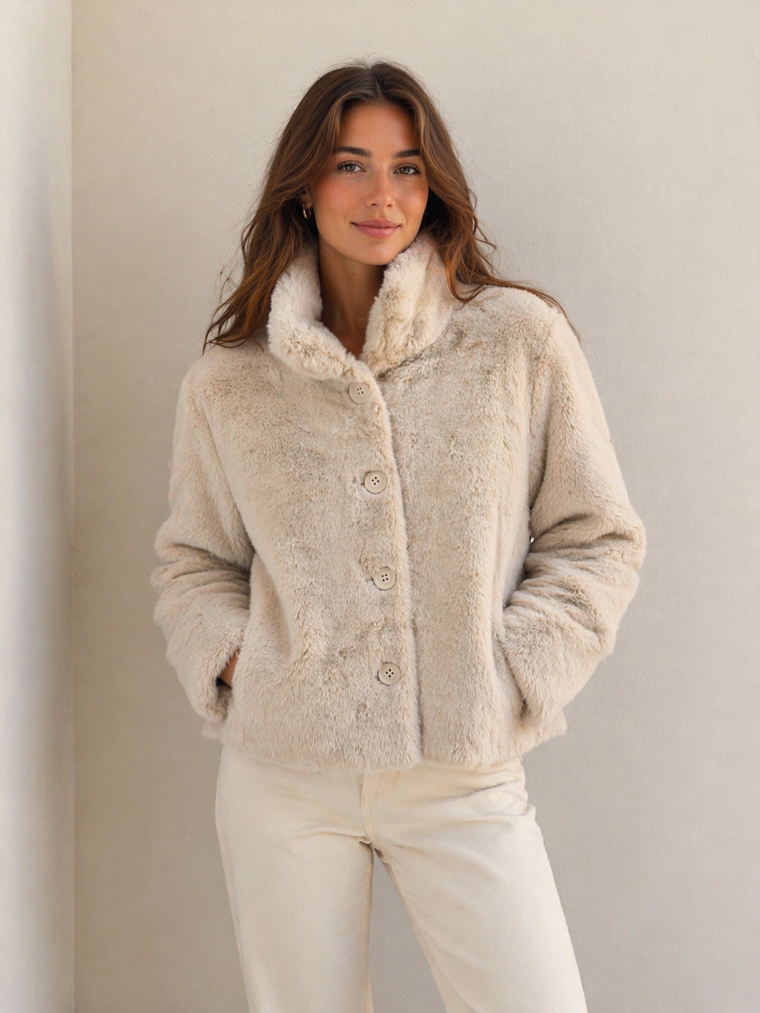 Single Breasted Faux Fur Jacket (Vie.7002511)