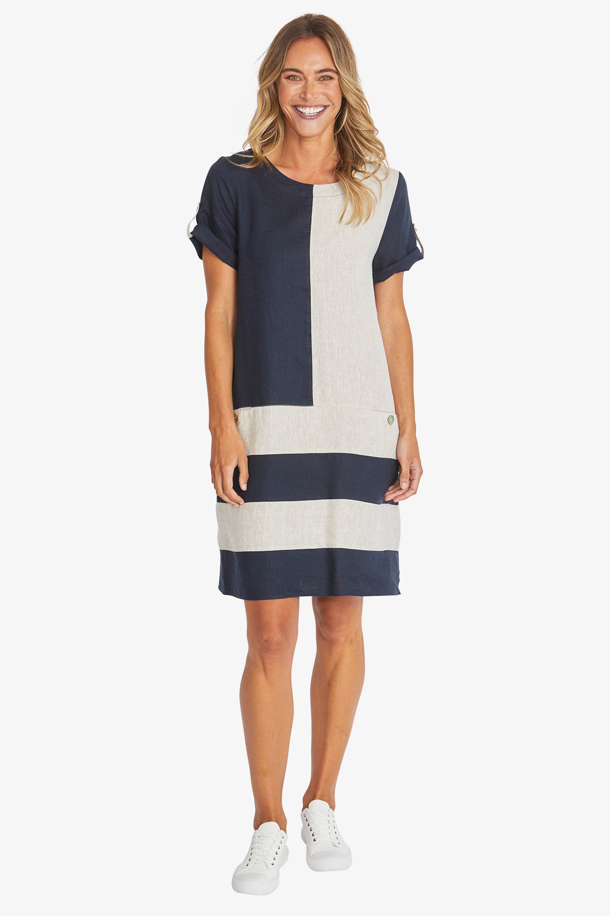 Colour Block Linen Dress (P595542)
