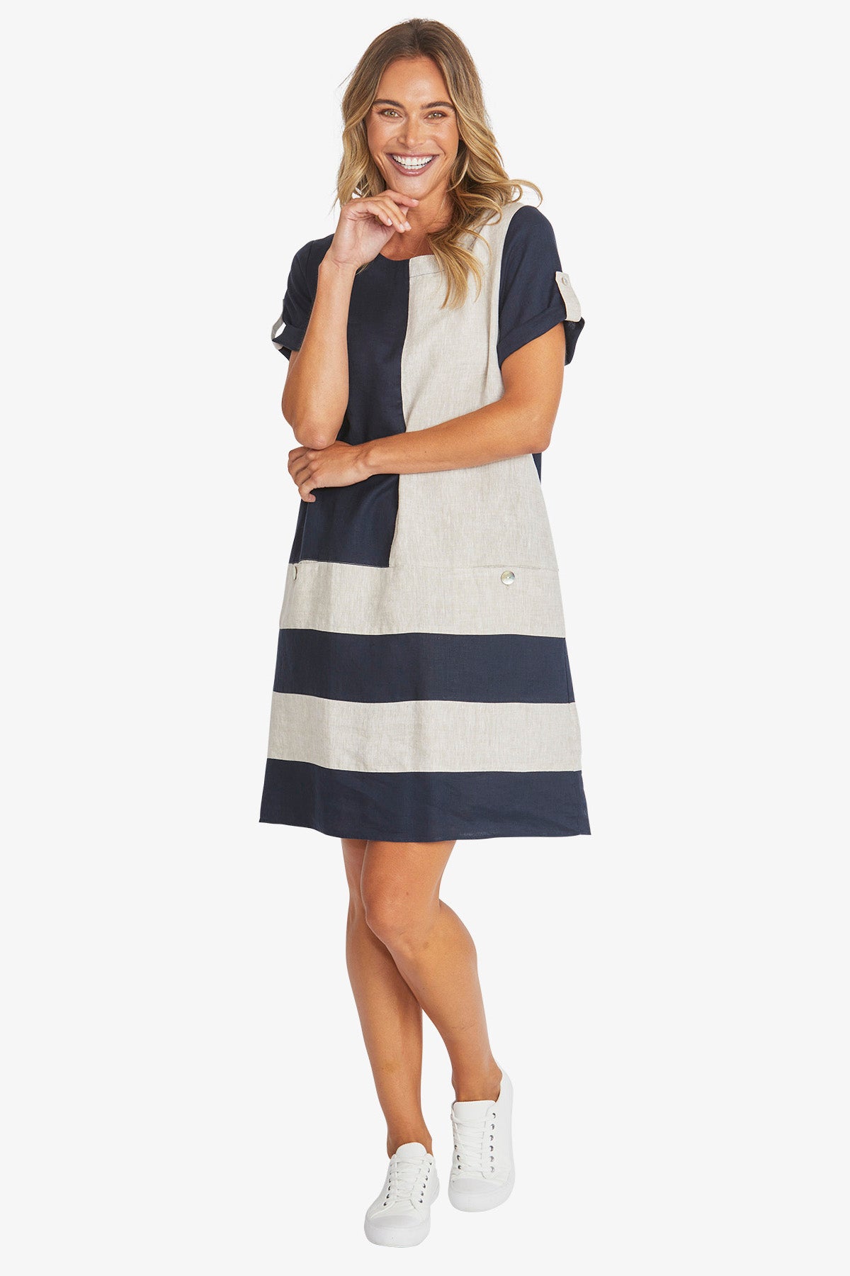 Colour Block Linen Dress (P595542)