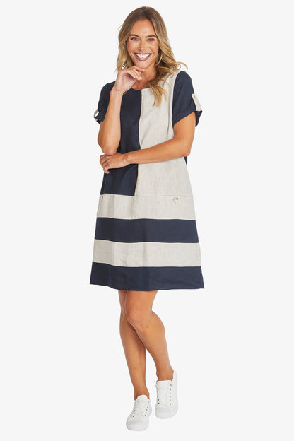 Colour Block Linen Dress (P595542)