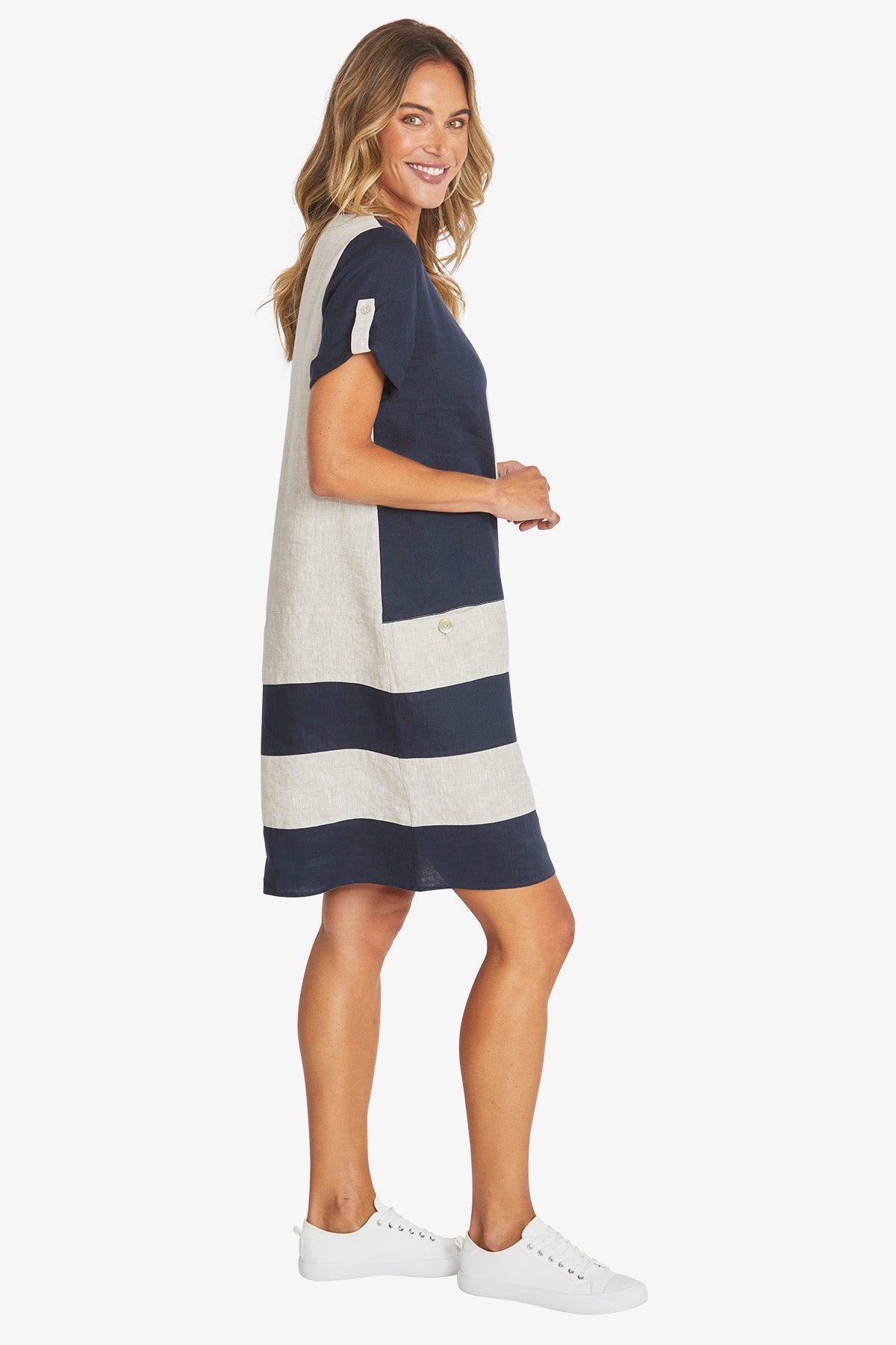 Colour Block Linen Dress (P595542)
