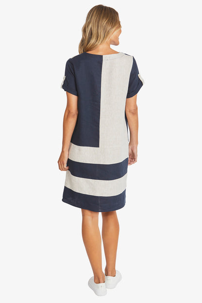 Colour Block Linen Dress (P595542)