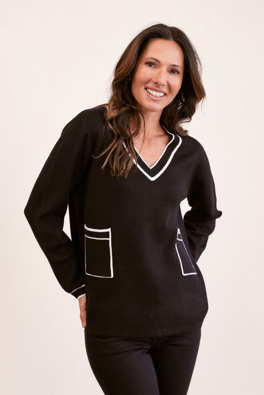 Wool V Neck Pocket Sweater (SS248)