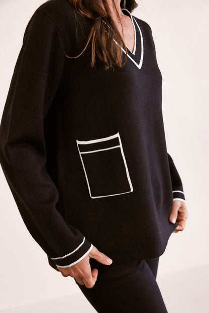 Wool V Neck Pocket Sweater (SS248)