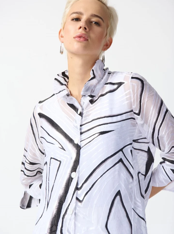 Burnout Organza Abstract Print A-Line Blouse (242171)
