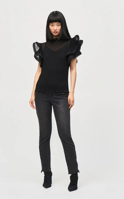 Chiffon Pleated Top With Ruffled Sleeves (243957)