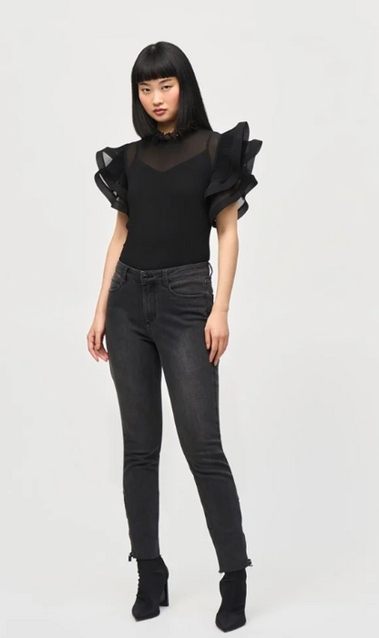 Chiffon Pleated Top With Ruffled Sleeves (243957)