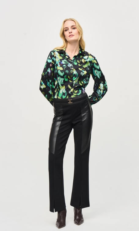 Satin Abstract Print Button-Down Blouse (243205)