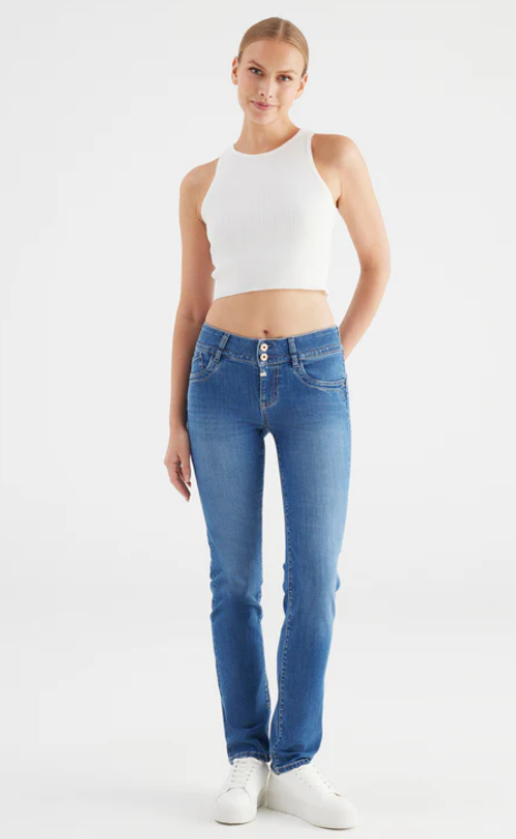 Mid Waist Regular Length Push-Up 5 Pocket Jeans (Juliet)