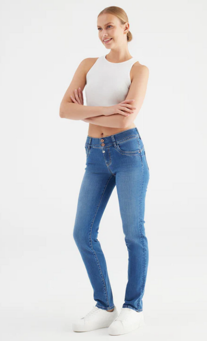 Mid Waist Regular Length Push-Up 5 Pocket Jeans (Juliet)
