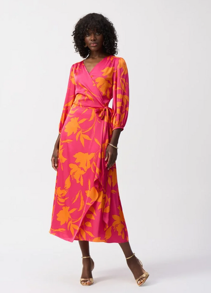 Satin Floral Print Wrap Dress (251906
