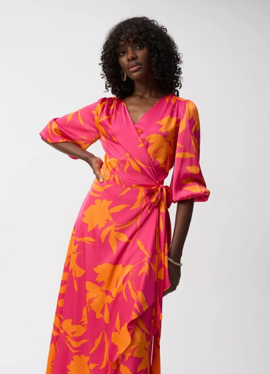 Satin Floral Print Wrap Dress (251906