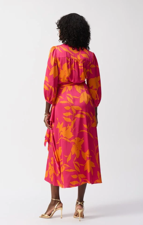 Satin Floral Print Wrap Dress (251906