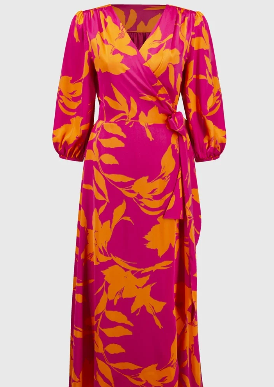 Satin Floral Print Wrap Dress (251906