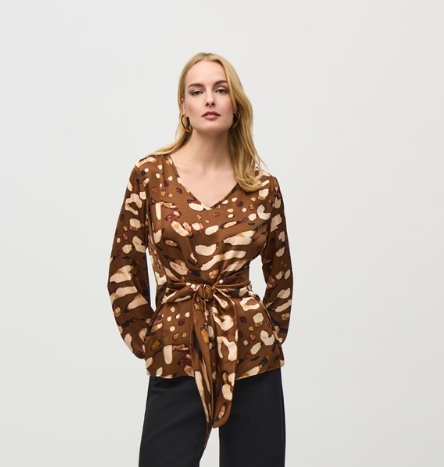 Satin Animal Print Belted Top (244068)