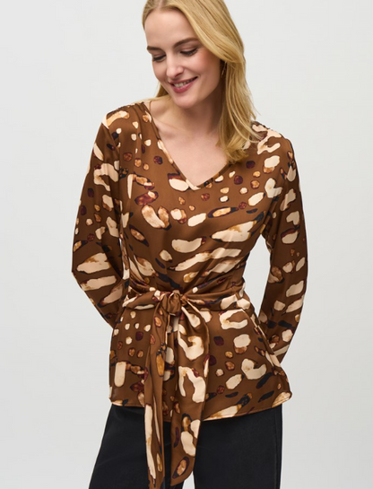 Satin Animal Print Belted Top (244068)
