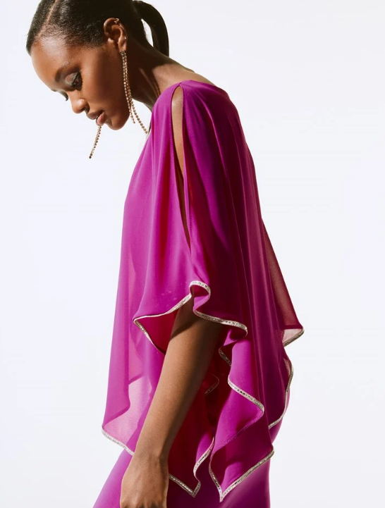 Signature | Chiffon And Silky Knit Poncho Dress (243797)
