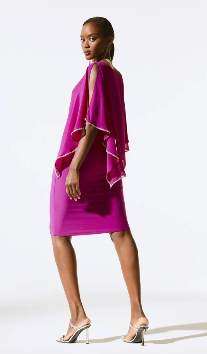 Signature | Chiffon And Silky Knit Poncho Dress (243797)