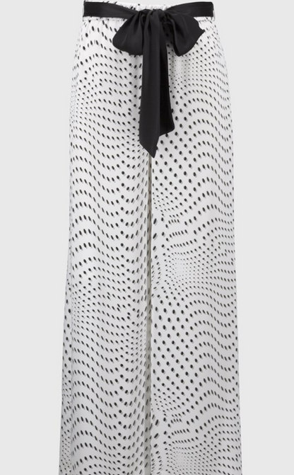 Signature | Satin Dot Print Belted Wide Leg Pants (251747)