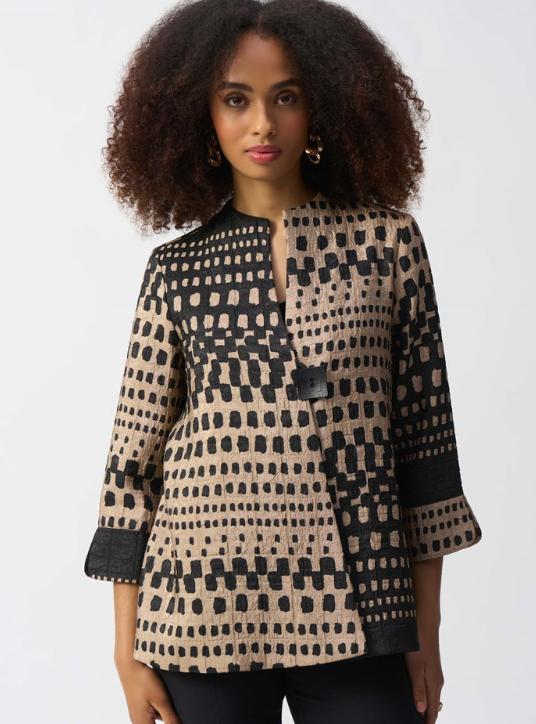 Jacquard Geometric Print Trapeze Jacket (251178)