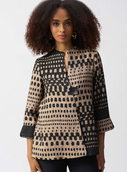 Jacquard Geometric Print Trapeze Jacket (251178)