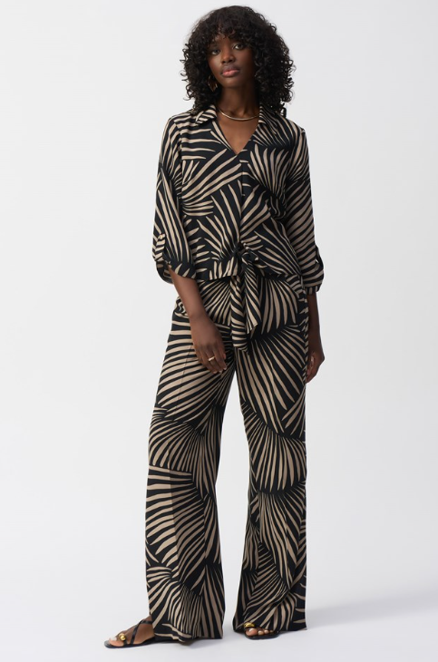 Gauze Tropical Print Wide-Leg Pants (251085)