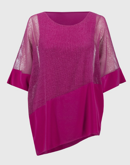 Mesh And Silky Knit Cocoon Top (251092)