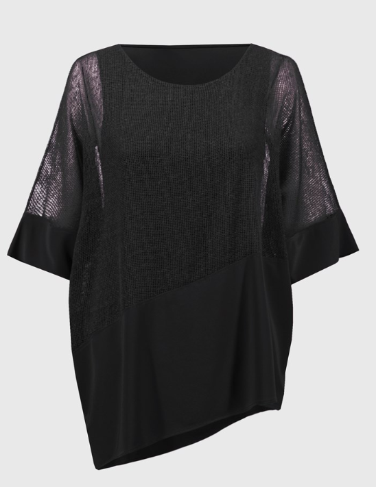 Mesh And Silky Knit Cocoon Top (251092)