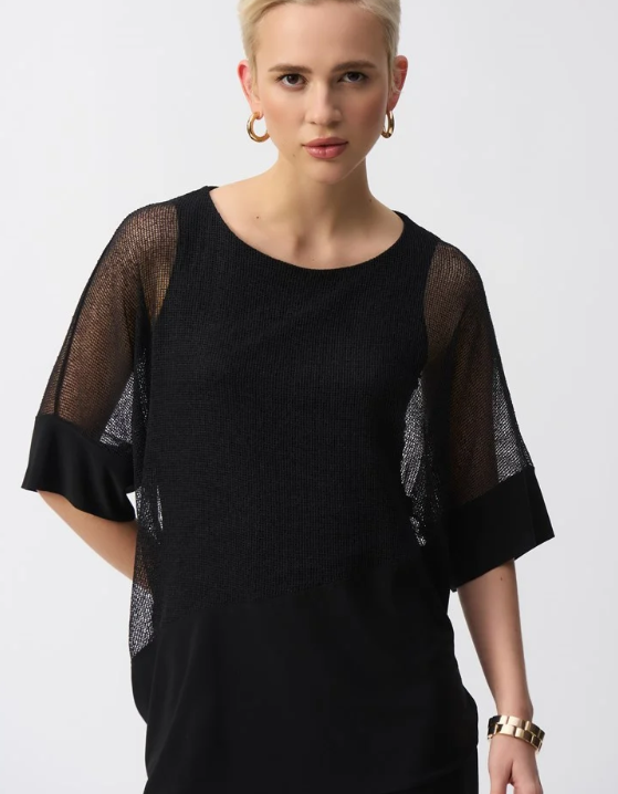 Mesh And Silky Knit Cocoon Top (251092)