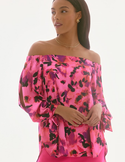 Signature | Satin Floral Print Off-Shoulder Top (251784)