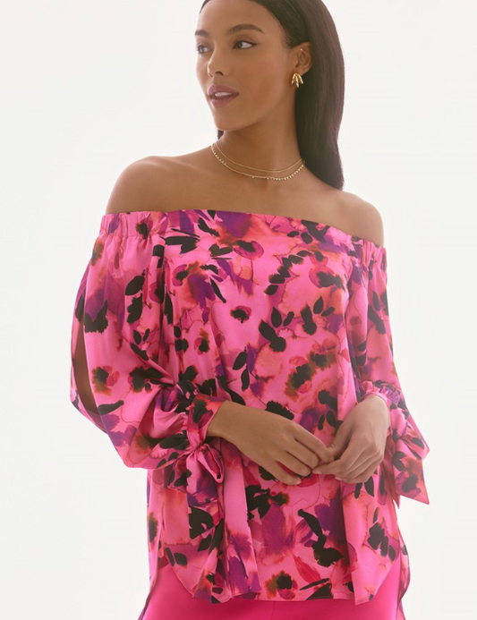 Signature | Satin Floral Print Off-Shoulder Top (251784)
