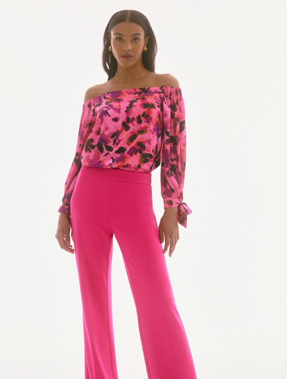 Signature | Satin Floral Print Off-Shoulder Top (251784)