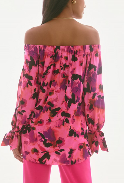 Signature | Satin Floral Print Off-Shoulder Top (251784)