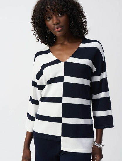 Striped Sweater Knit V-Neck Pullover (251914)