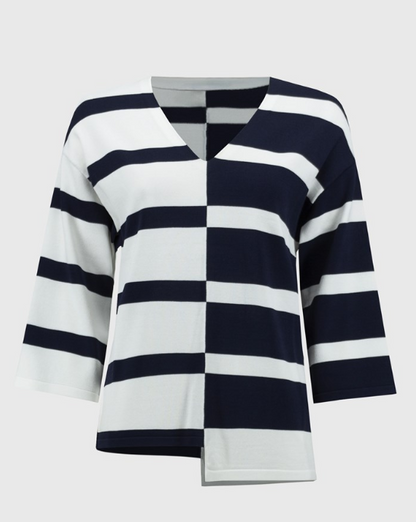 Striped Sweater Knit V-Neck Pullover (251914)