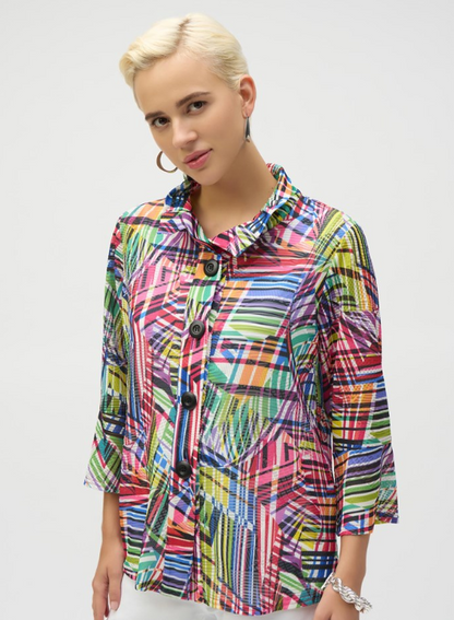 Jacquard Stripe Patchwork Print Trapeze Jacket (252038)