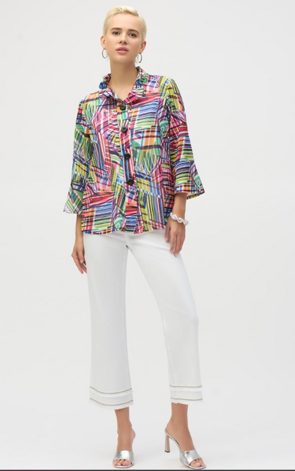 Jacquard Stripe Patchwork Print Trapeze Jacket (252038)