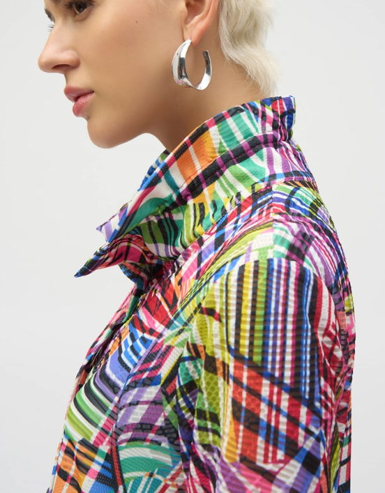 Jacquard Stripe Patchwork Print Trapeze Jacket (252038)