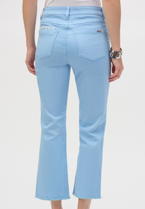 Stretch Flare Crop Jeans with Frayed Hem (252912)