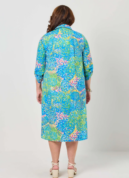 Tab Sleeve Invert Cotton Print Dress (647045)